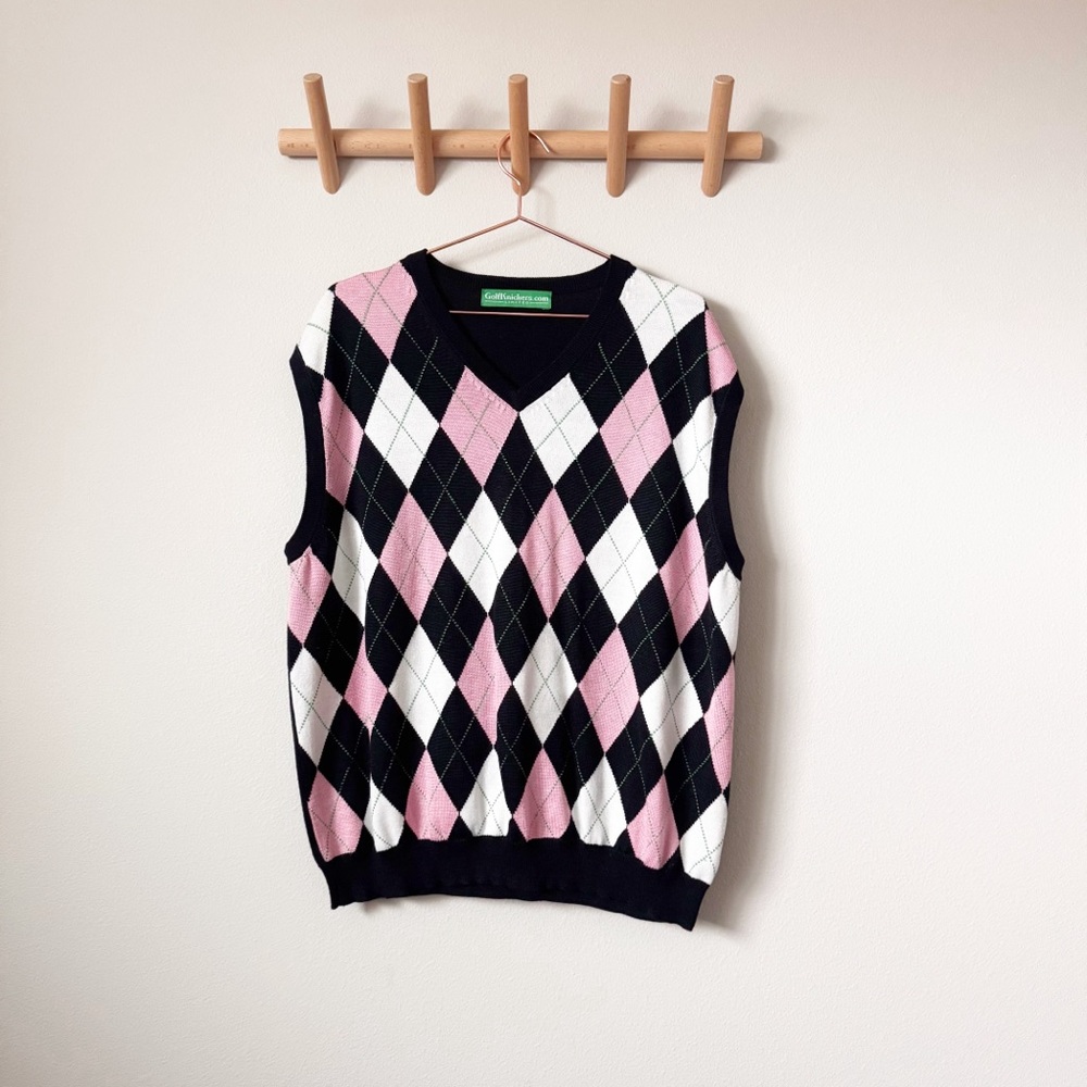 Golf Knickers Men's Pink and Black Argyle Vest